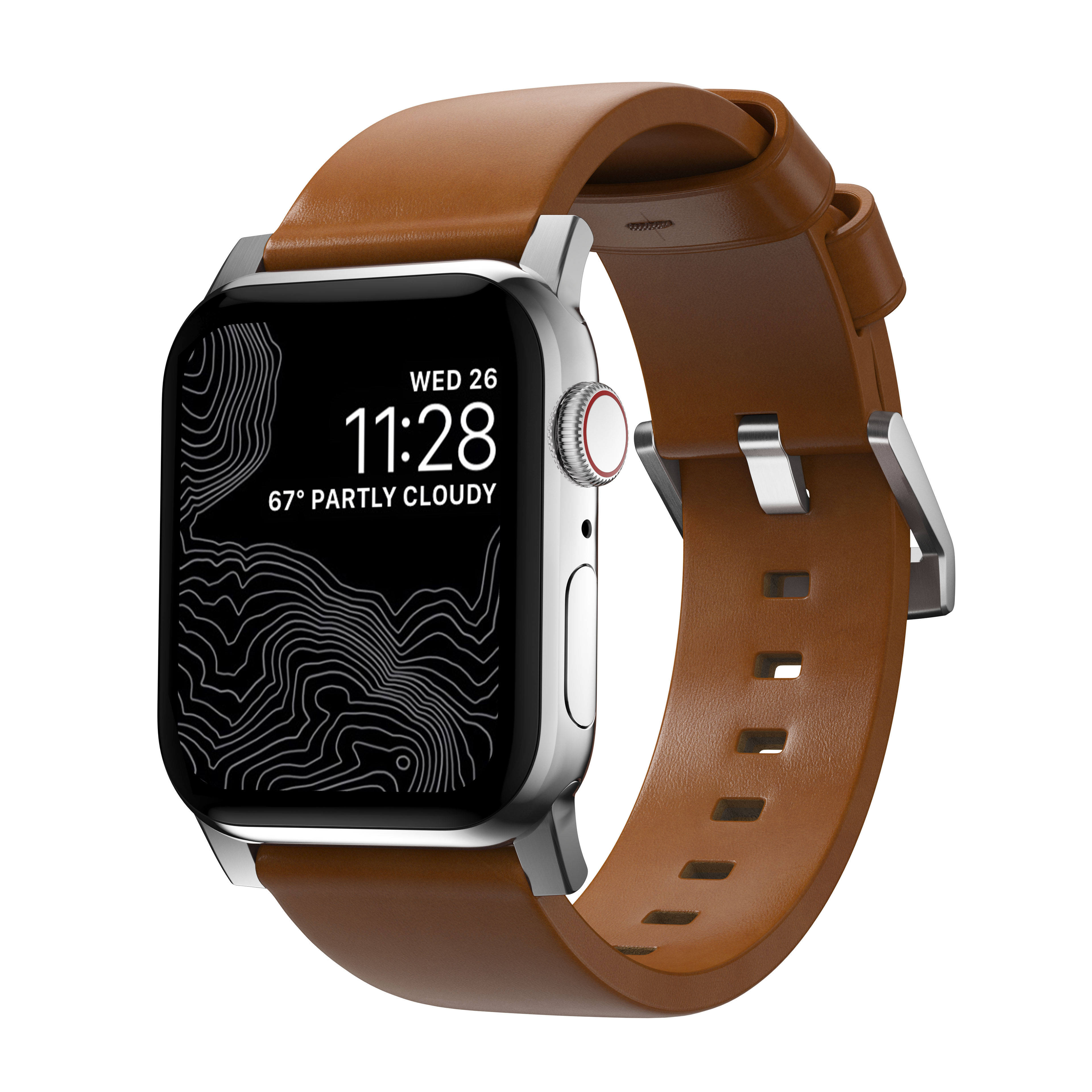Apple Watch 42/44/45/49mm Modern Leather Band English Tan (Silver Hardware)