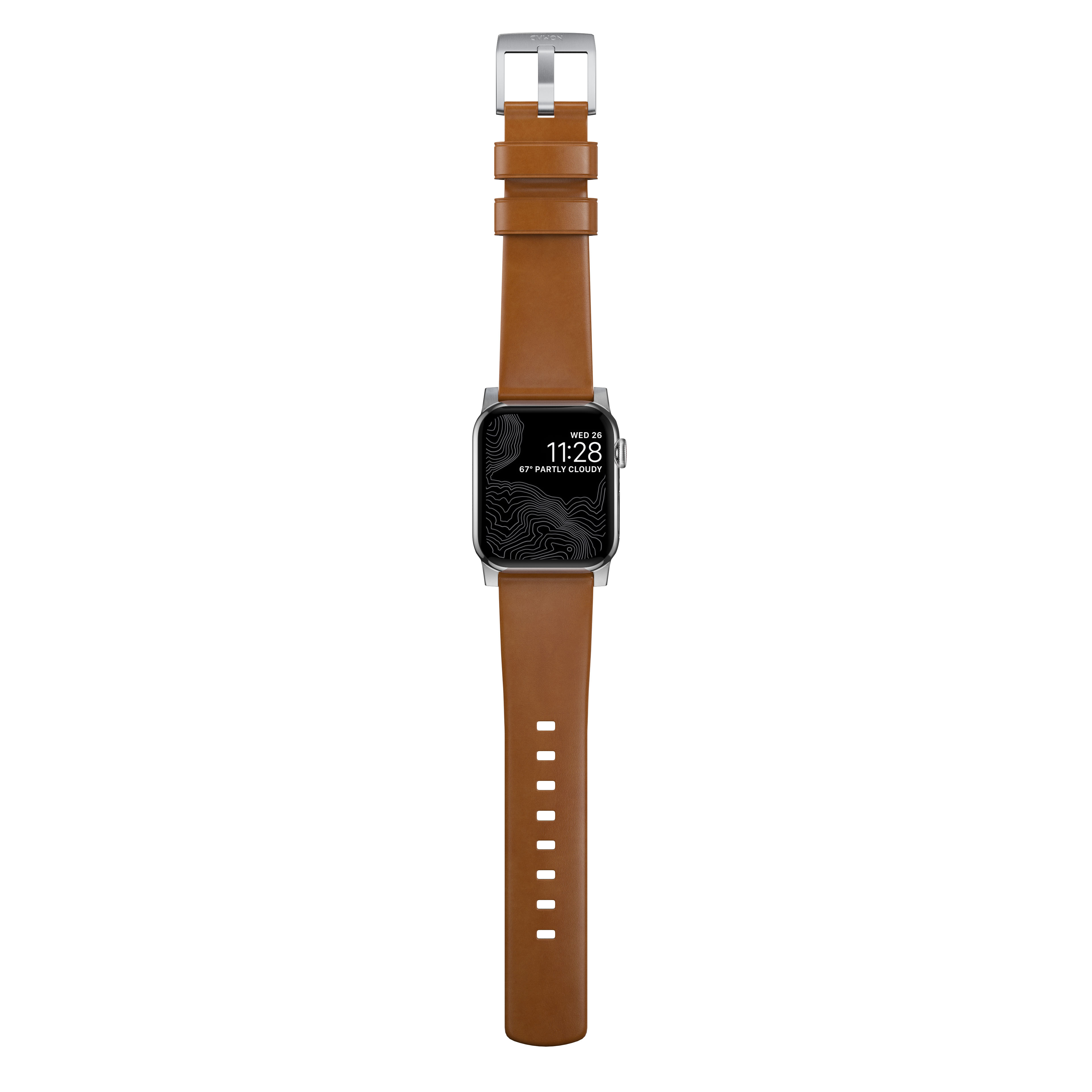 Apple Watch 42/44/45/49mm Modern Leather Band English Tan (Silver Hardware)