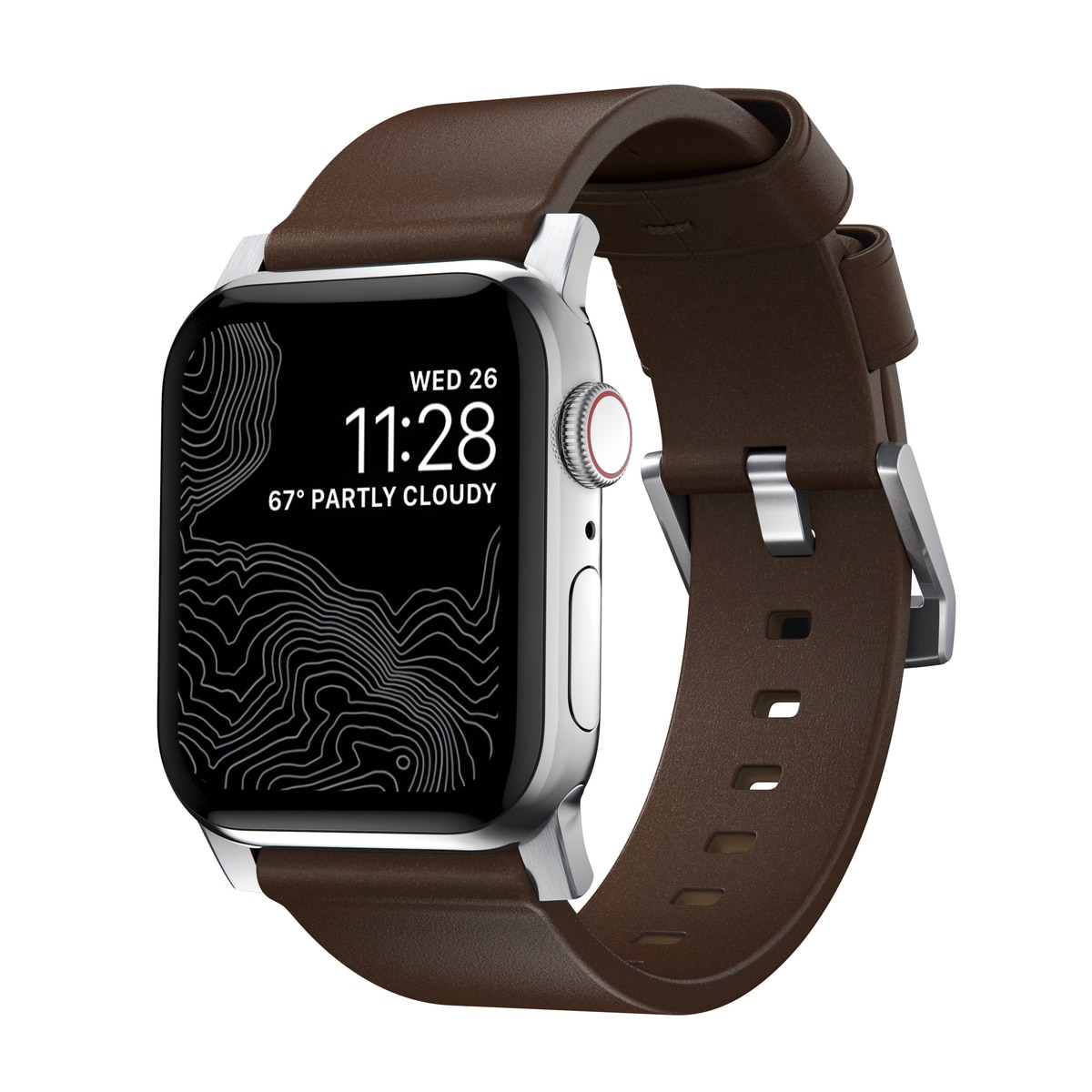 Apple Watch 45mm Series 8 Modern Band Horween Leather Rustic Brown (Silver Hardware)