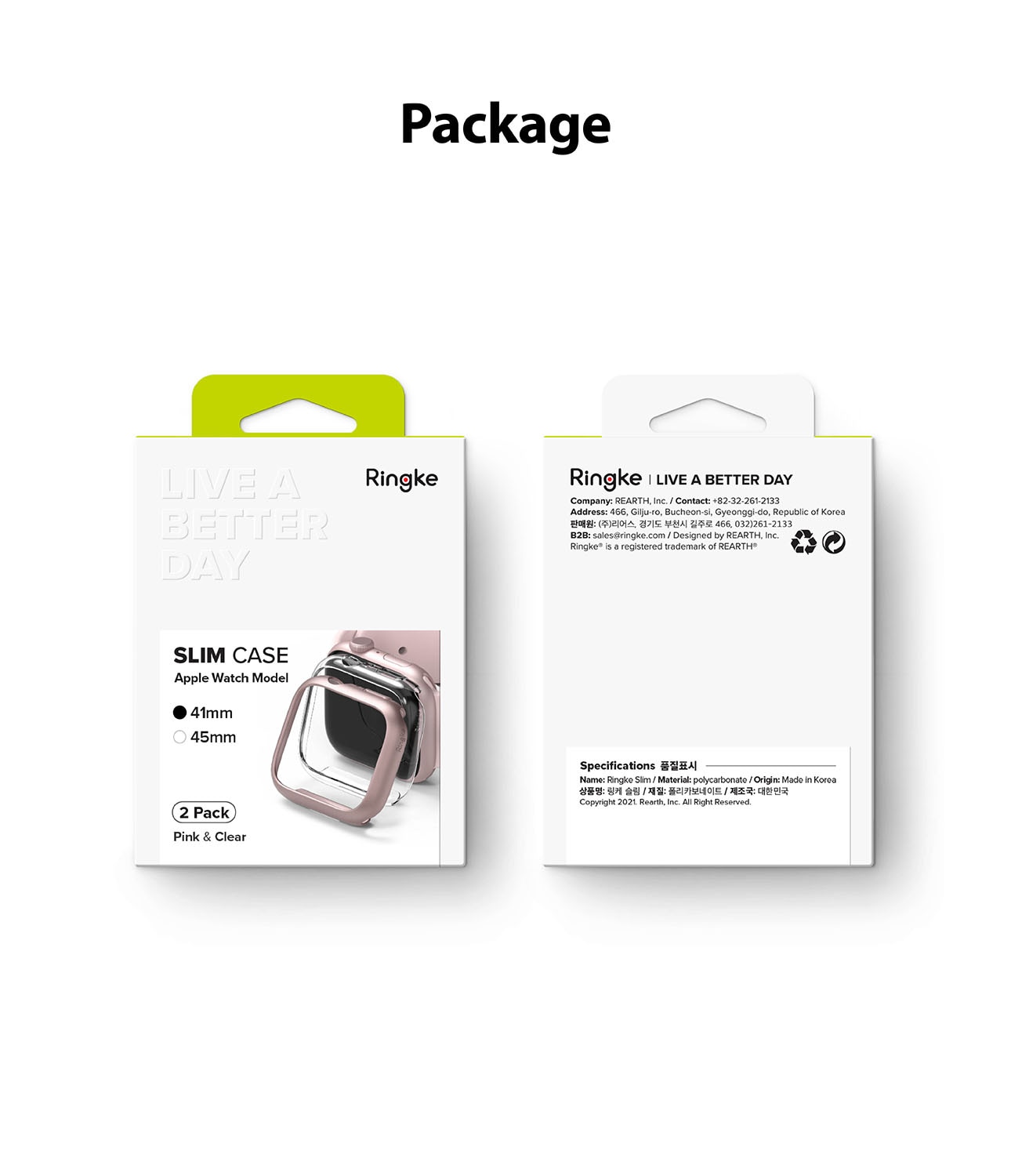 Slim Case (2-pack) Apple Watch 41mm Series 7 Pink & Clear