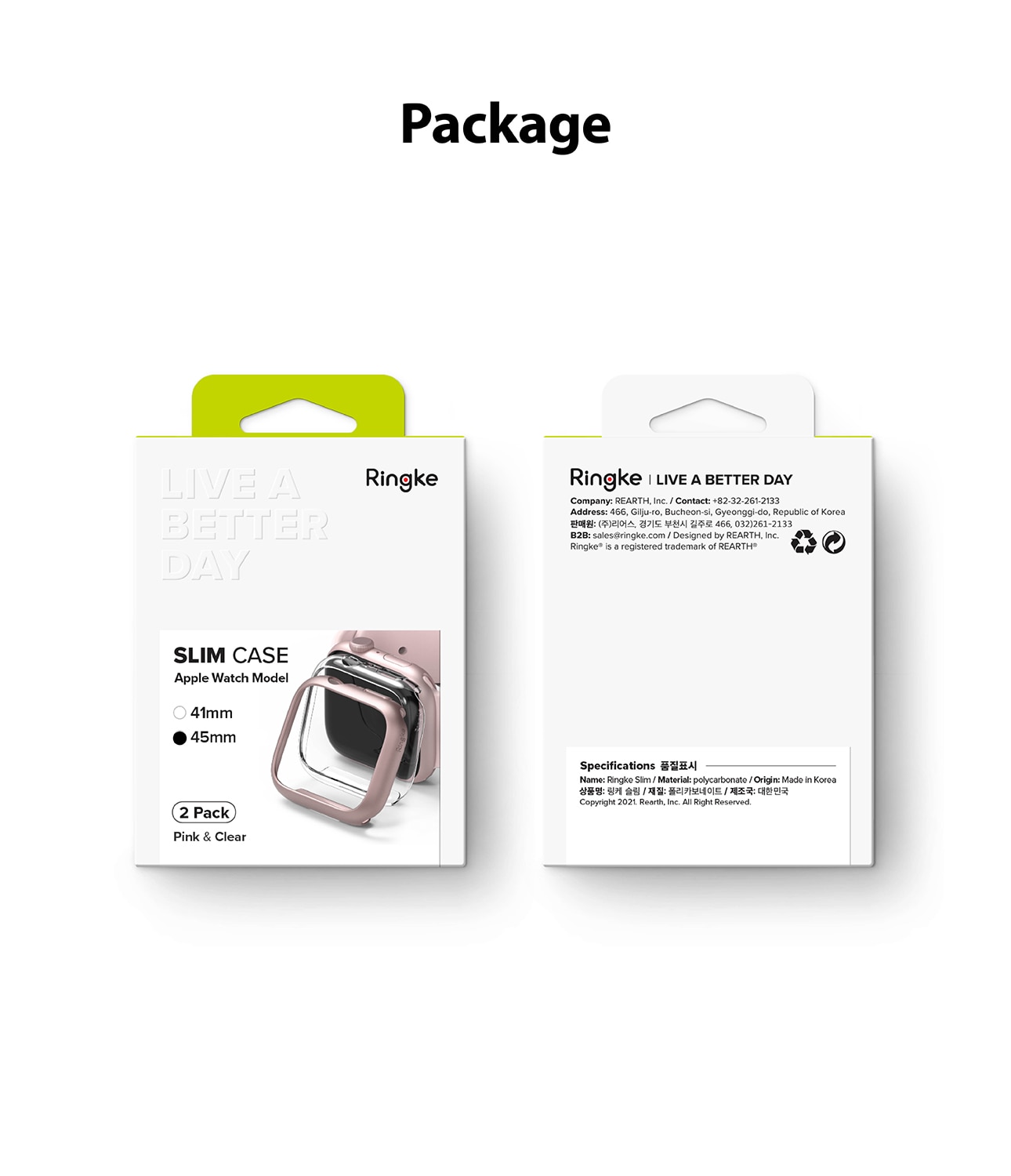 Slim Case (2-pack) Apple Watch 45mm Series 8 Pink & Clear