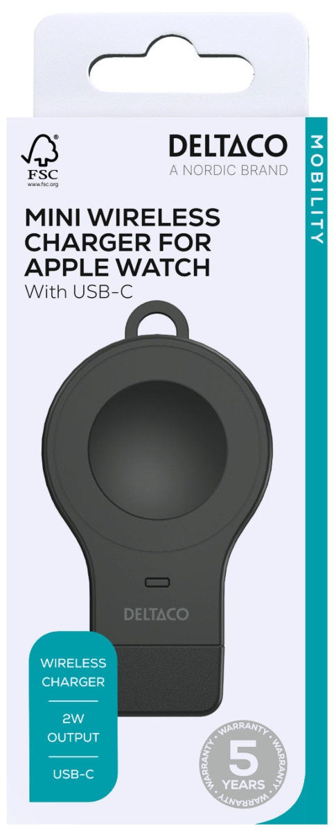 Langaton Pieni Apple Watch-laturi USB-C 2W musta