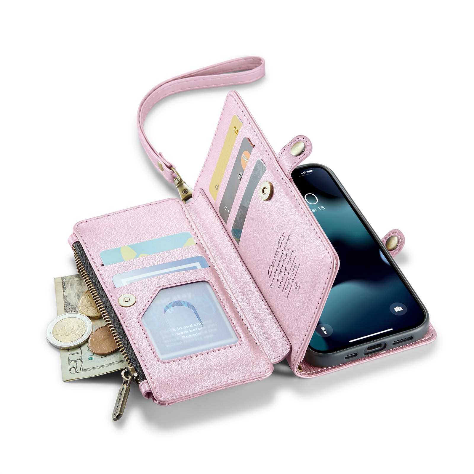 Lompakkolaukku iPhone 13 Pro vaaleanpunainen