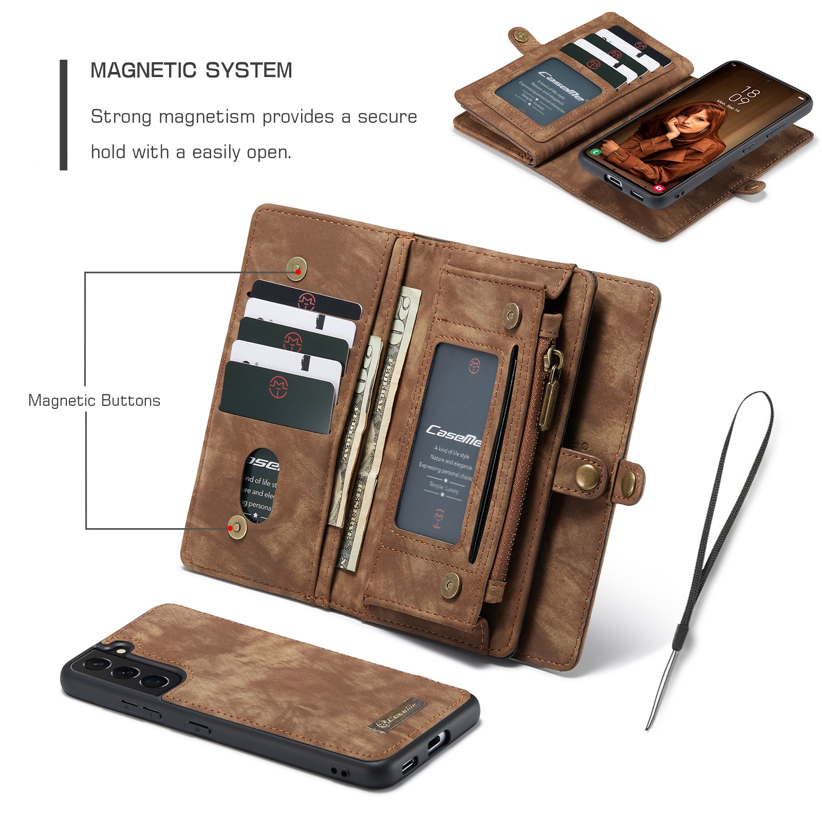 Multi-slot Suojakotelo Galaxy S22 Plus ruskea