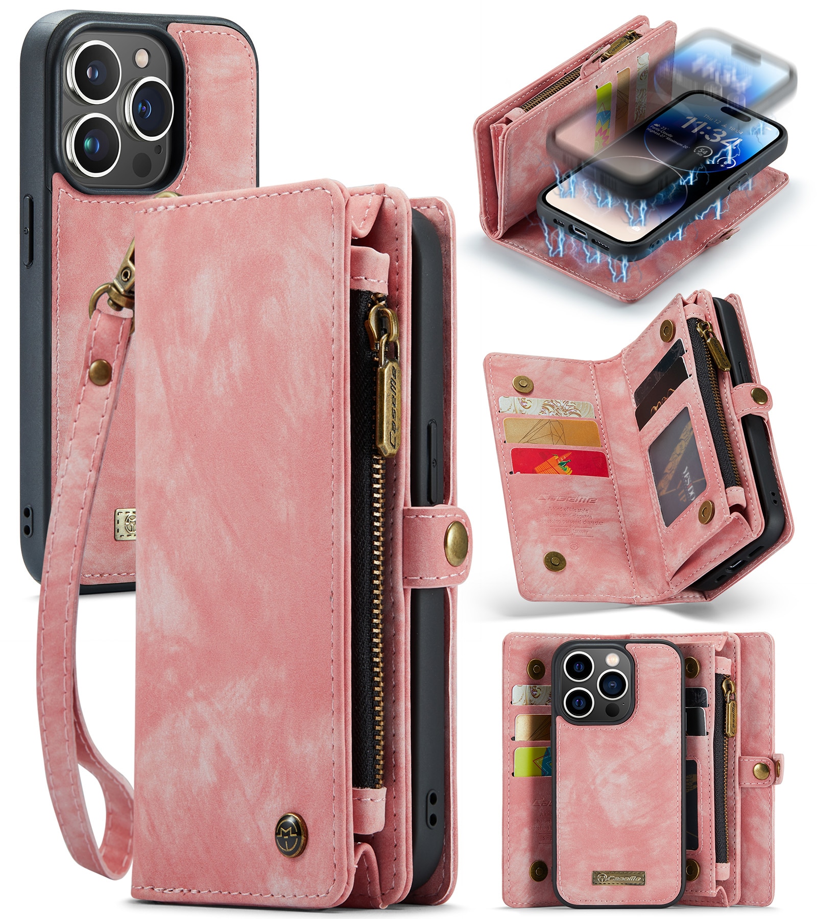 Multi-slot Suojakotelo iPhone 14 Pro Max vaaleanpunainen