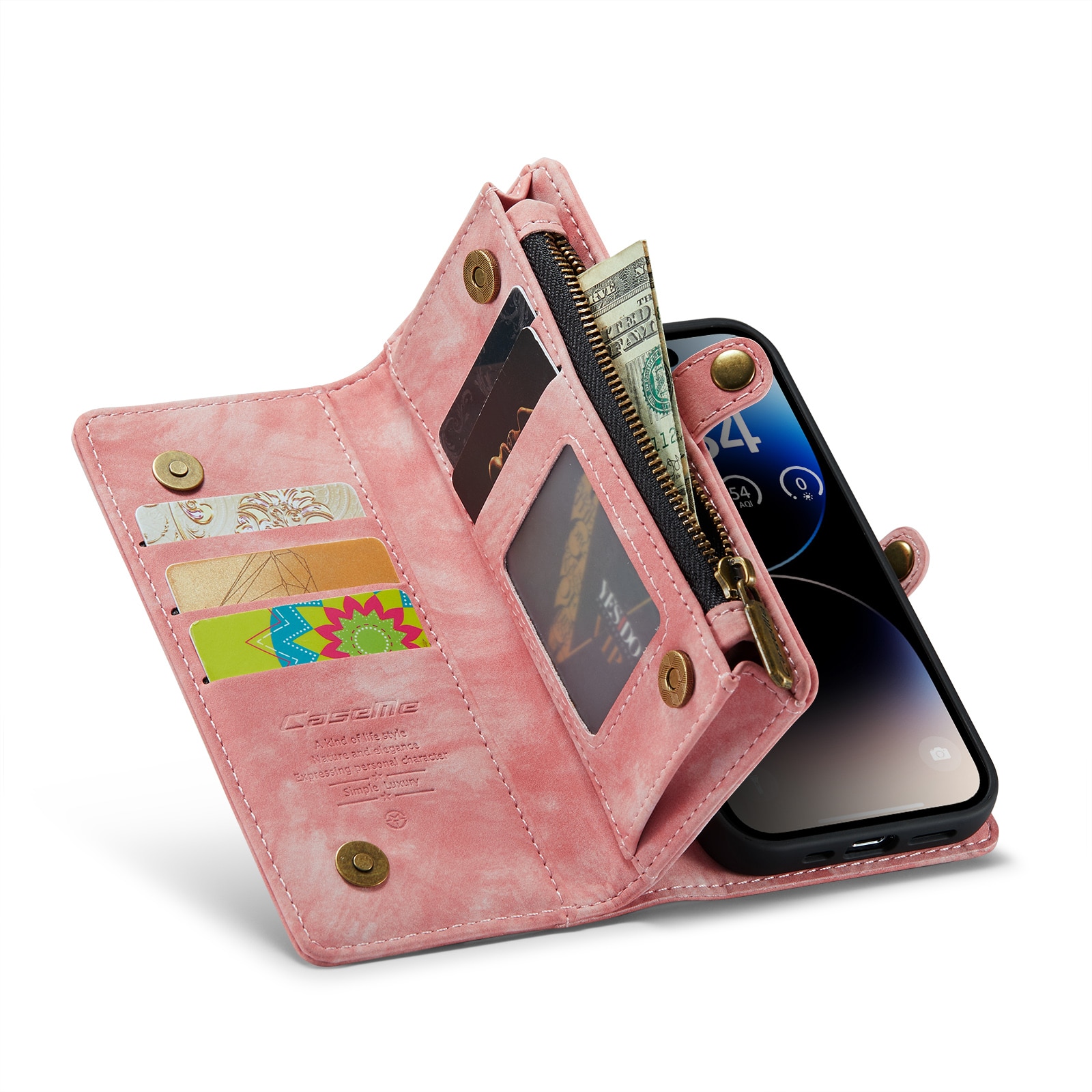 Multi-slot Suojakotelo iPhone 14 Pro vaaleanpunainen