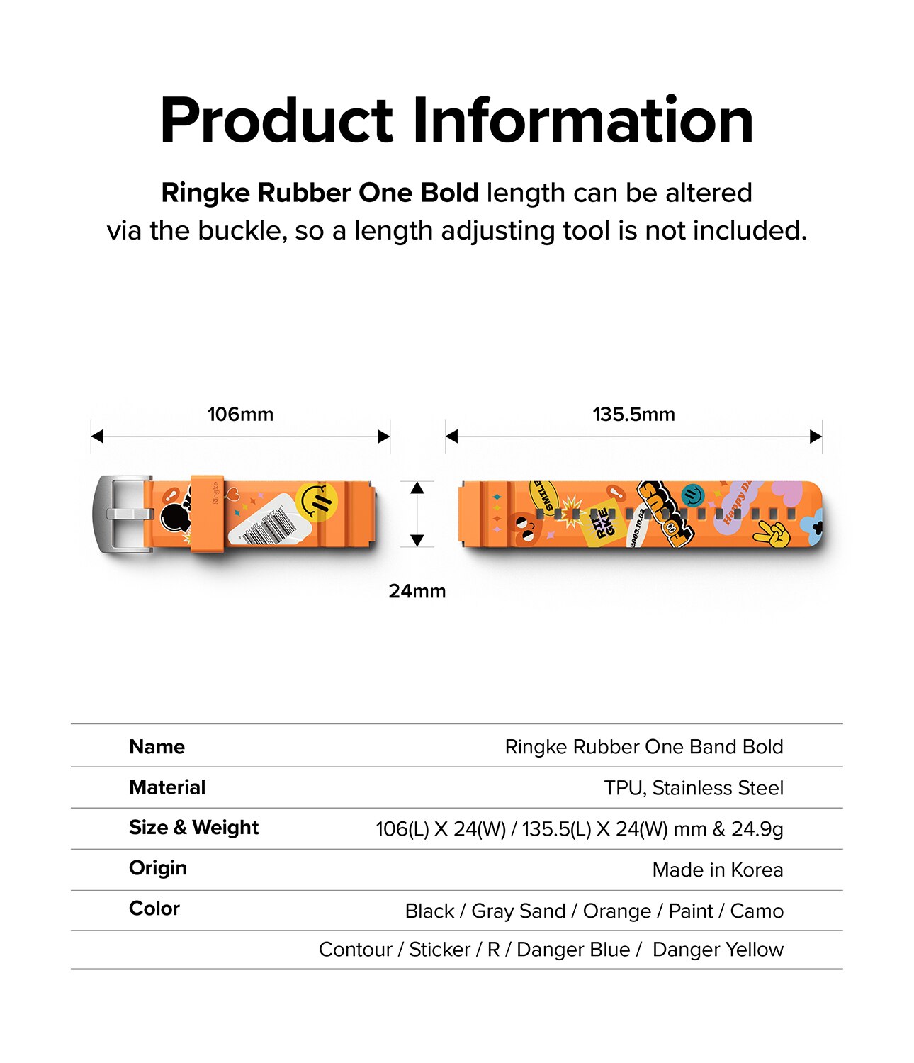 Rubber One Bold Band 20mm Lug Width Orange Sticker