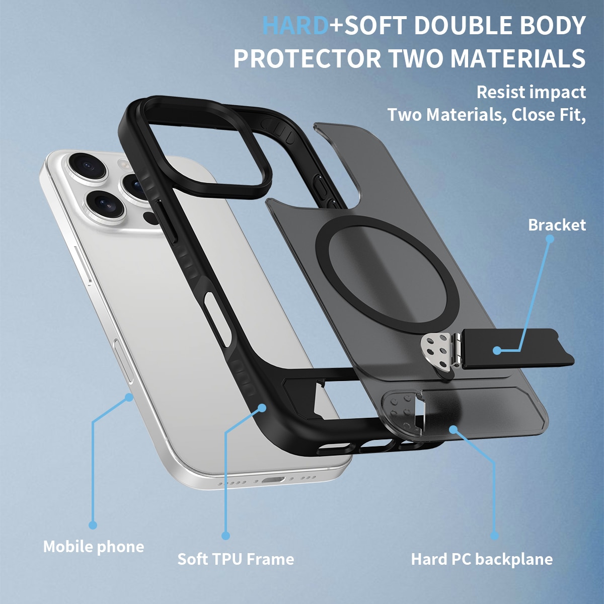 Magneettinen suojakuori jalustalla iPhone 16 Pro Musta