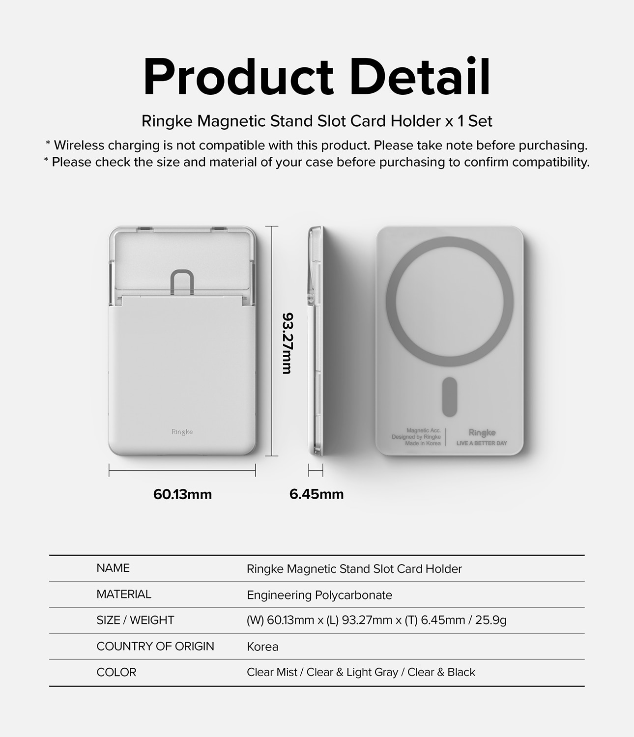 Magnetic Stand Slot Card Holder MagSafe Clear/Light Gray