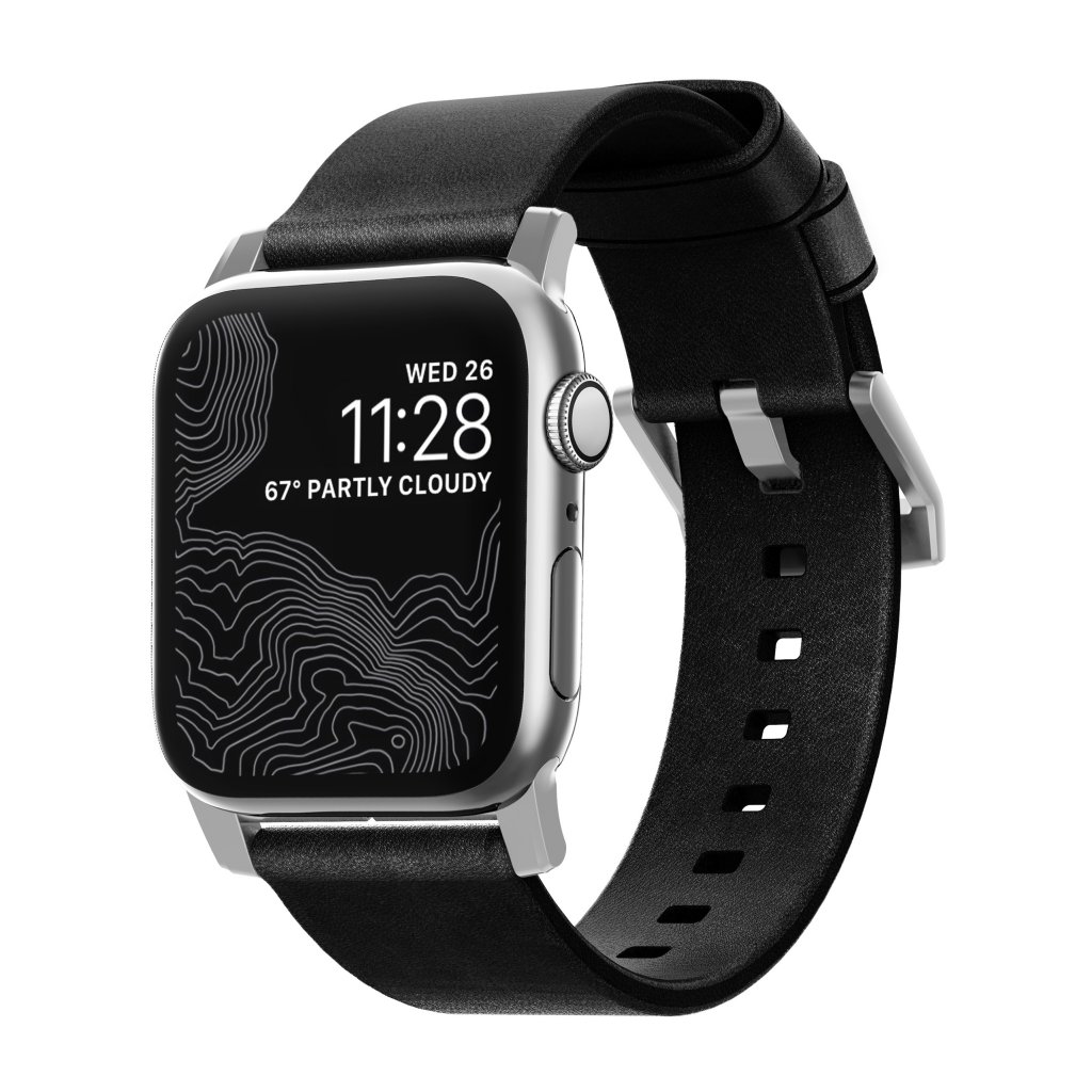 Apple Watch 44mm Modern Band Horween Leather Black (Silver Hardware)