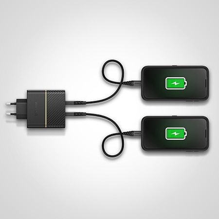 Seinälaturi 30W USB-C PD+USB-A Black Shimmer