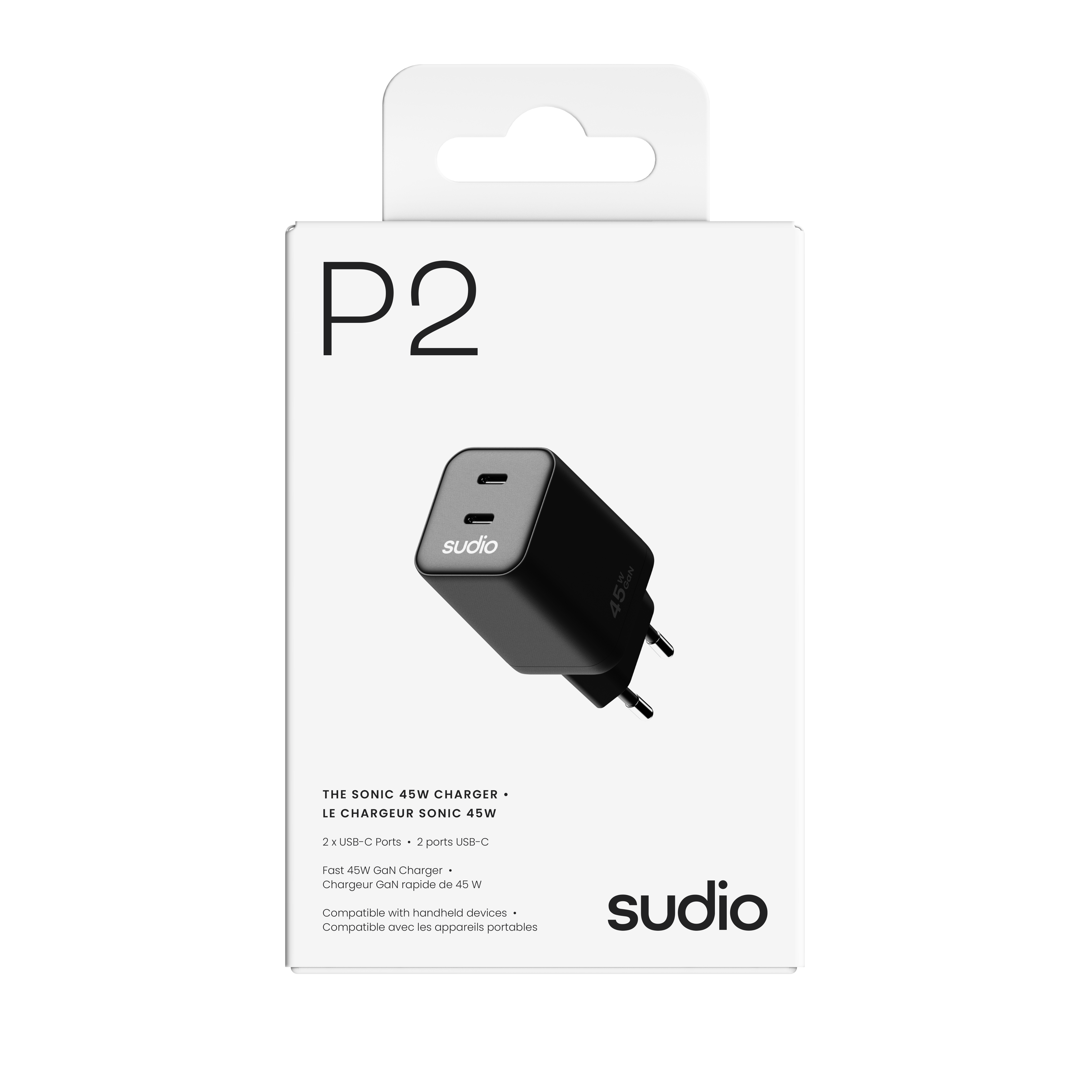 P2 Seinälaturi 45W 2 x USB-C Musta