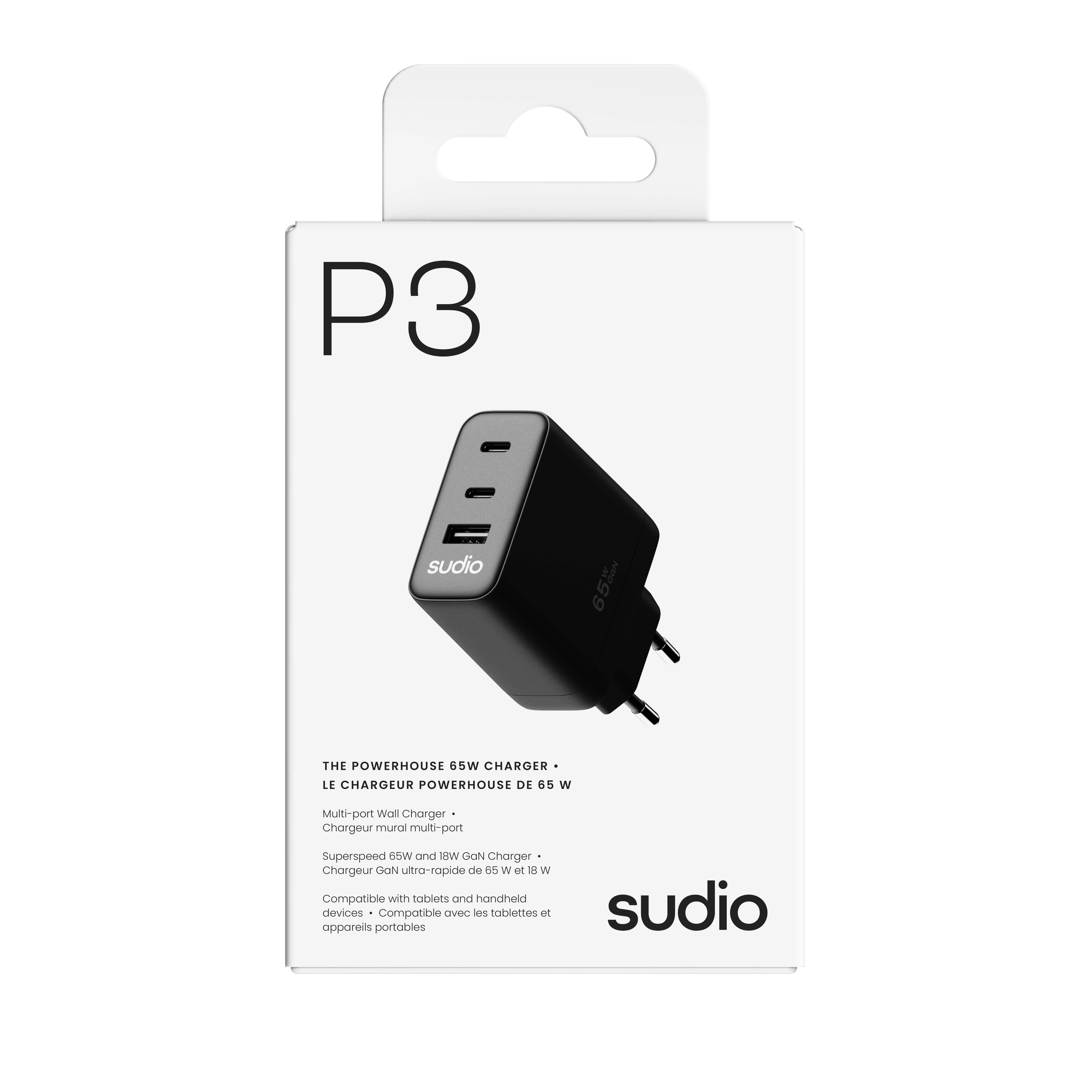 P3 Seinälaturi 65W 2 x USB-C + USB-A Musta