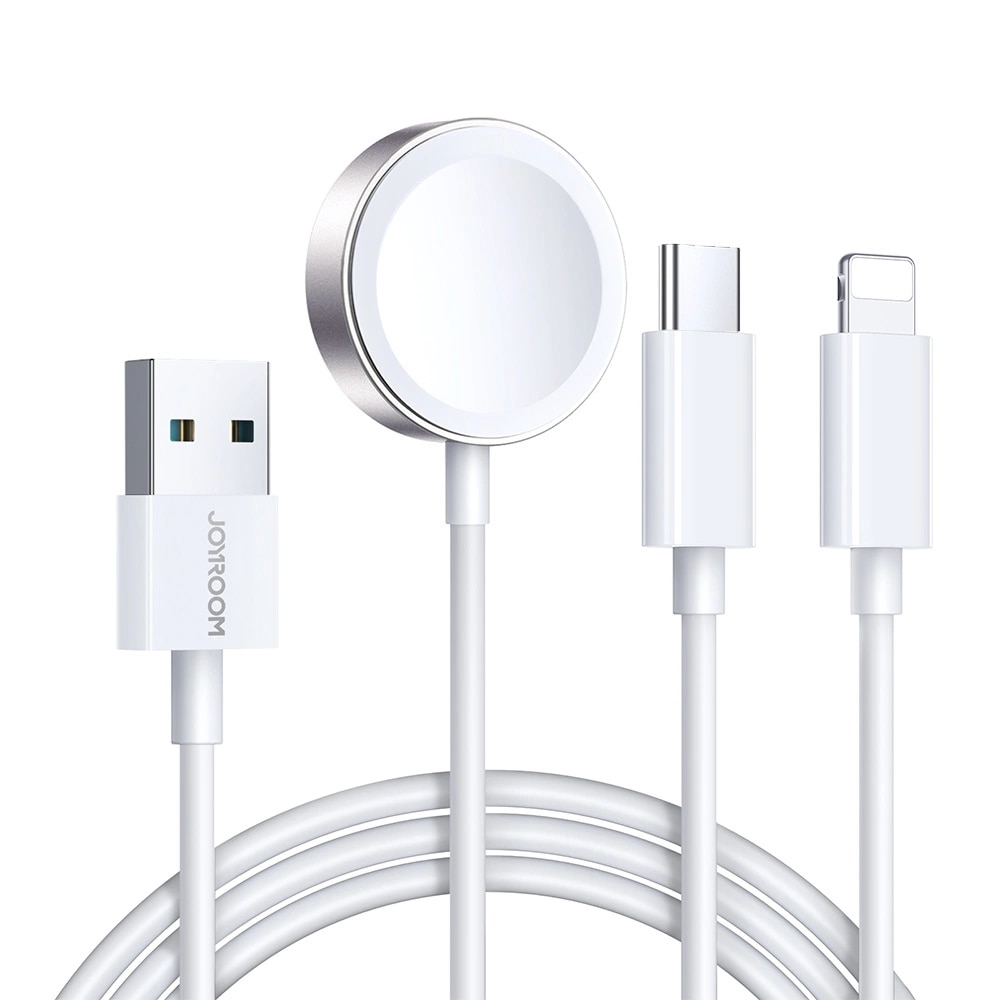 3-in-1 Kaapeli USB-A -> USB-C/Lightning + Apple Watch laturi valkoinen (S-IW008)