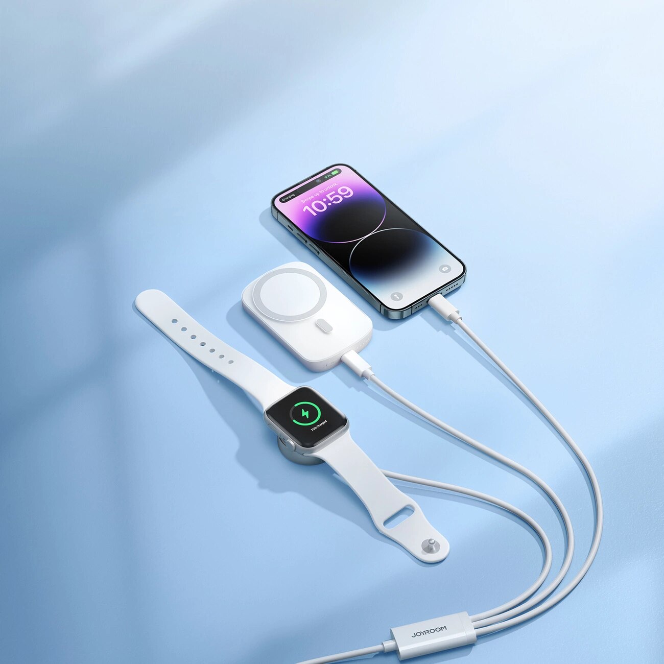 3-in-1 Kaapeli USB-A -> USB-C/Lightning + Apple Watch laturi valkoinen (S-IW008)