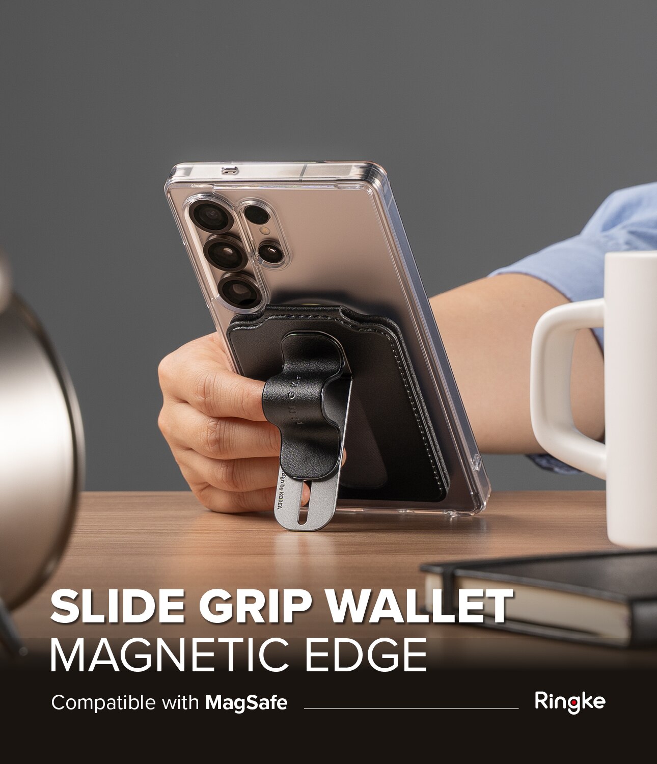 Samsung Galaxy Card Holder Slide Grip Magnetic Edge Musta