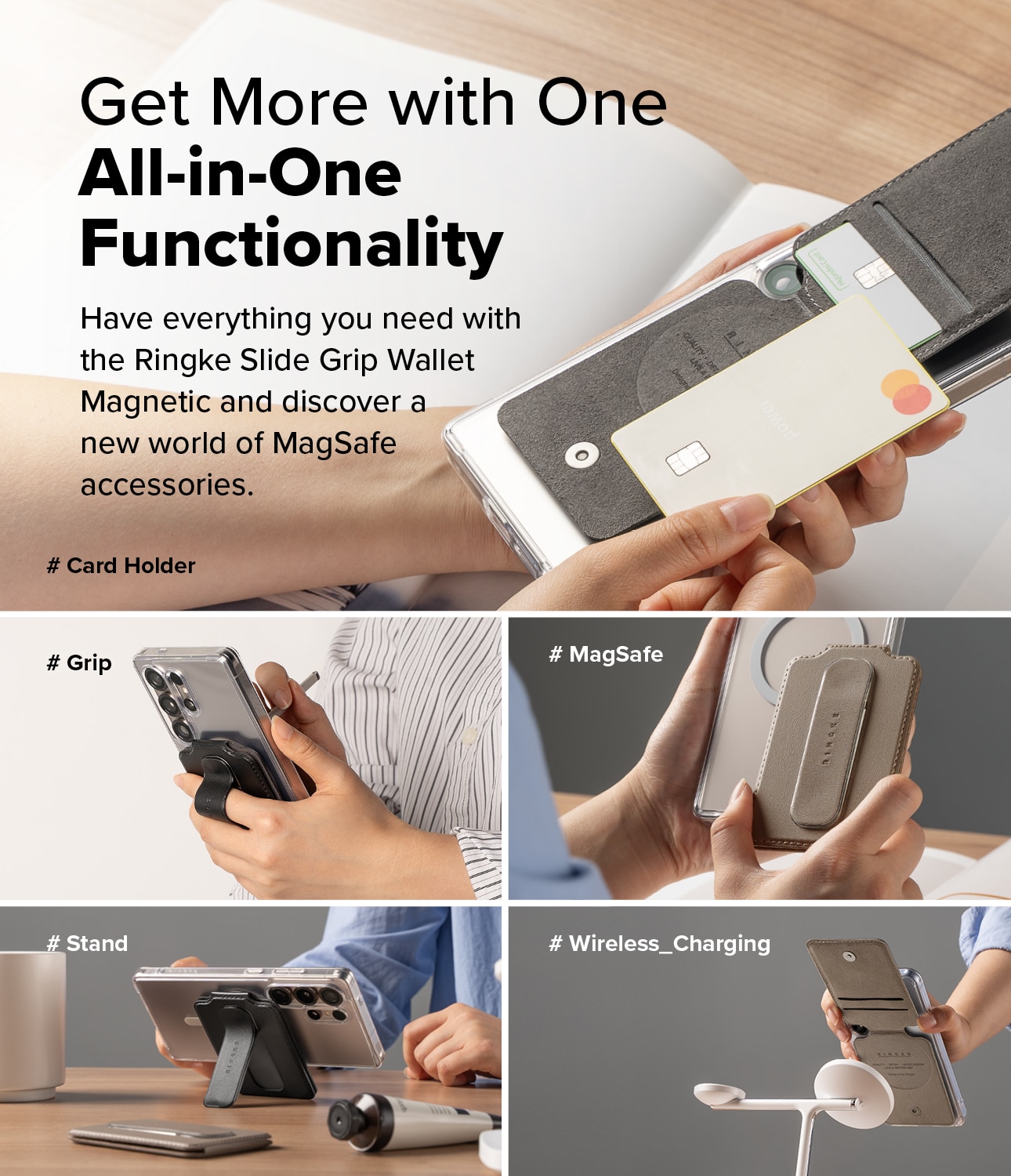 Samsung Galaxy Card Holder Slide Grip Magnetic Edge Musta