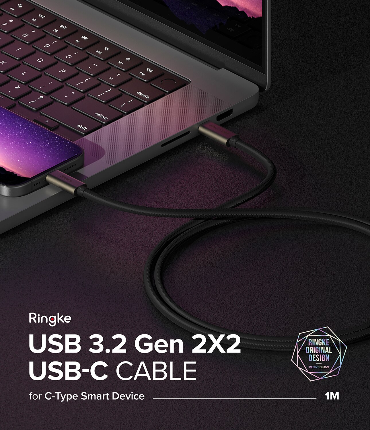 USB-C -> USB-C 3.2 Gen 2x2 Kaapeli 1m musta