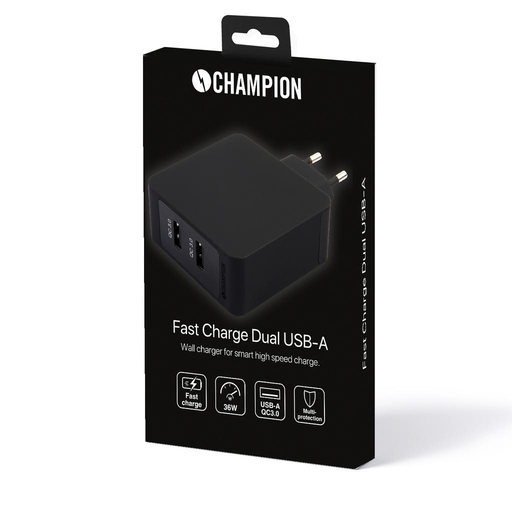 Fast Charge Dual USB QC3 36W Musta
