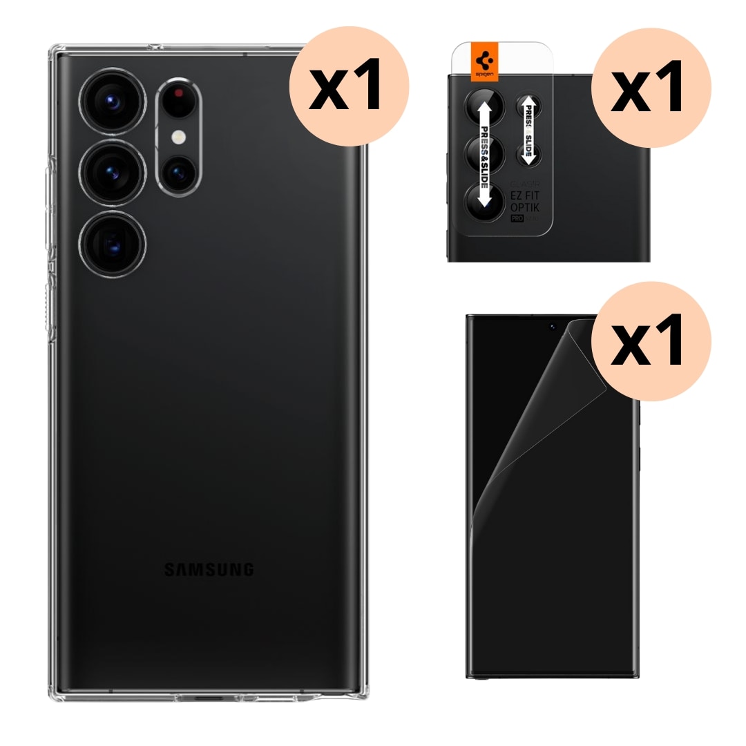 Samsung Galaxy S23 Ultra Kit Kuori Liquid Crystal, Näytönsuoja, Linssinsuoja