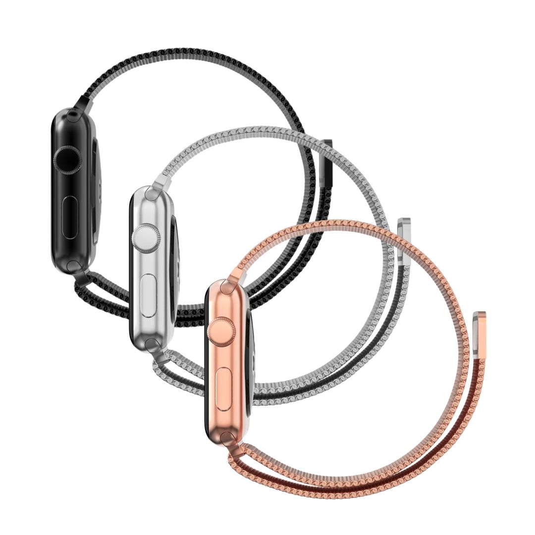Apple Watch 41mm Series 8 Setti Ranneke Milanese Loop musta, hopea, ruusukulta