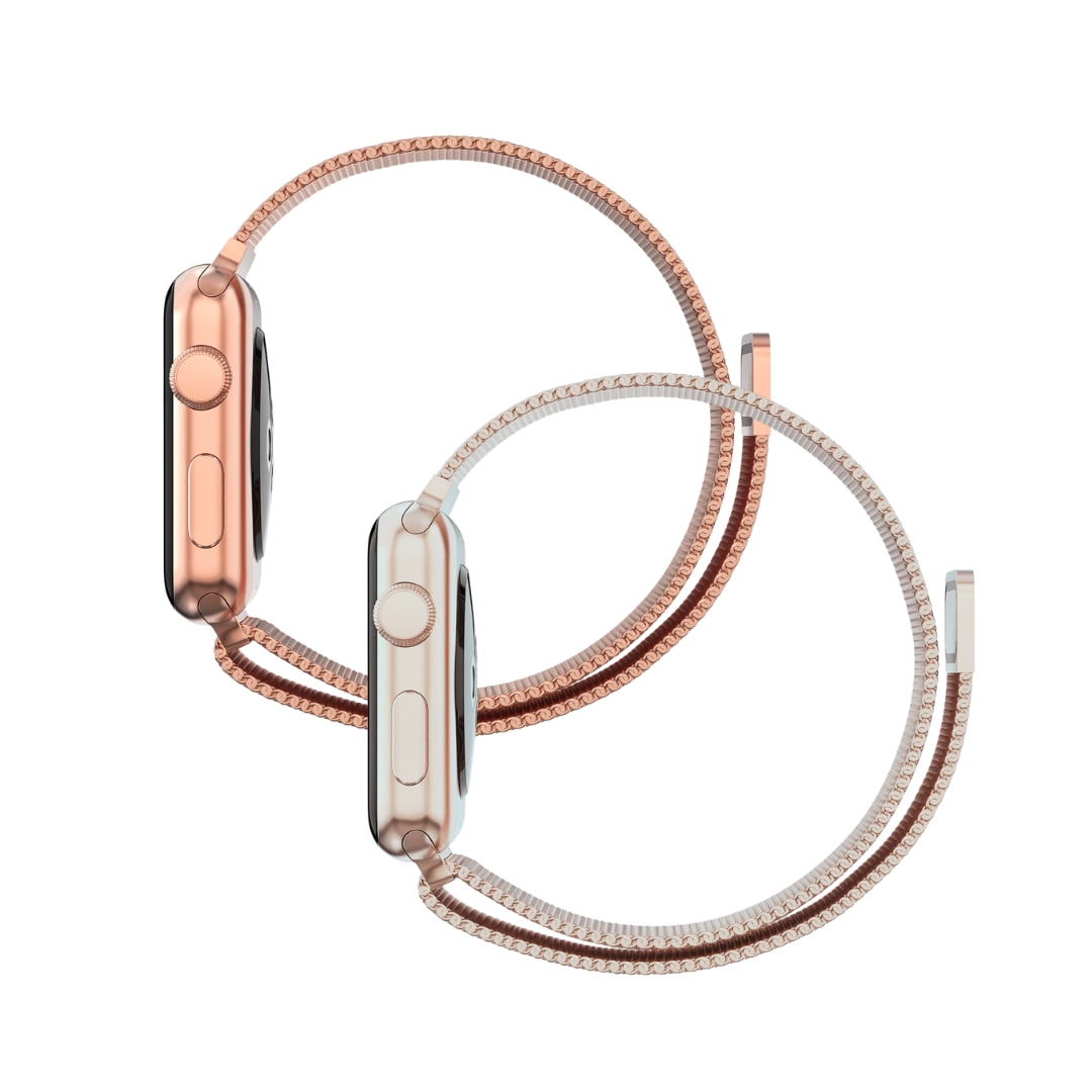 Apple Watch 45mm Series 7 Setti Ranneke Milanese Loop samppanja kulta & ruusukulta