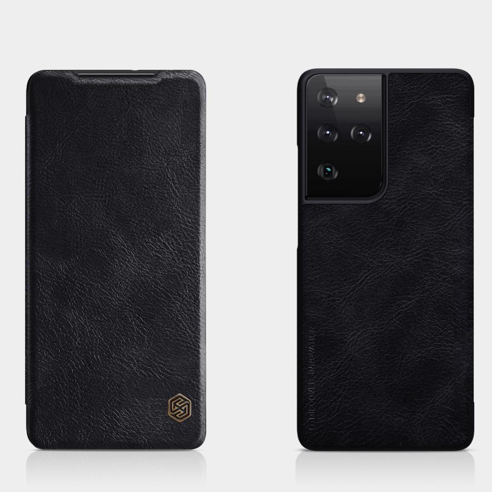 Qin Series nahkakotelo Samsung Galaxy S21 Ultra Musta