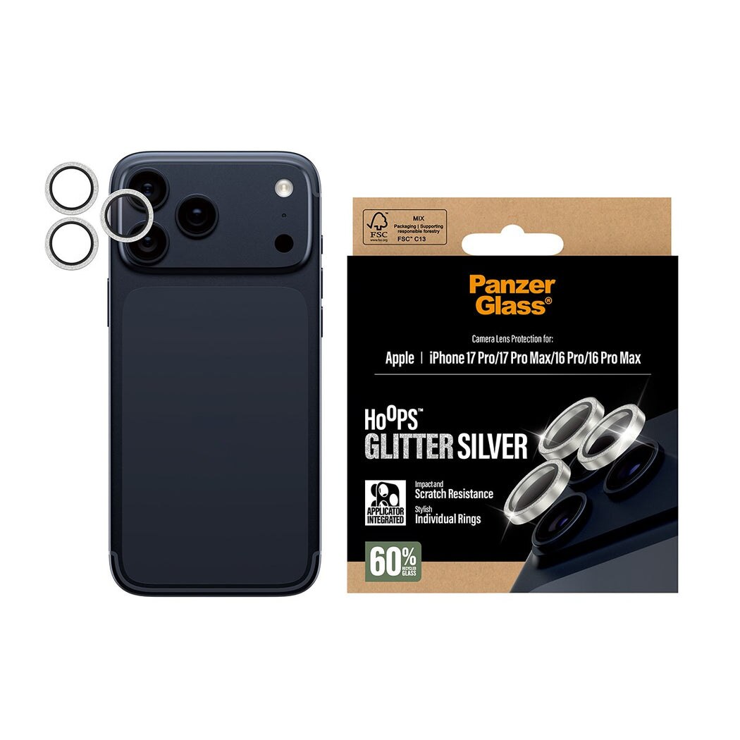 iPhone 17 Pro Max Hoops Camera Lens Protector Glitter Silver