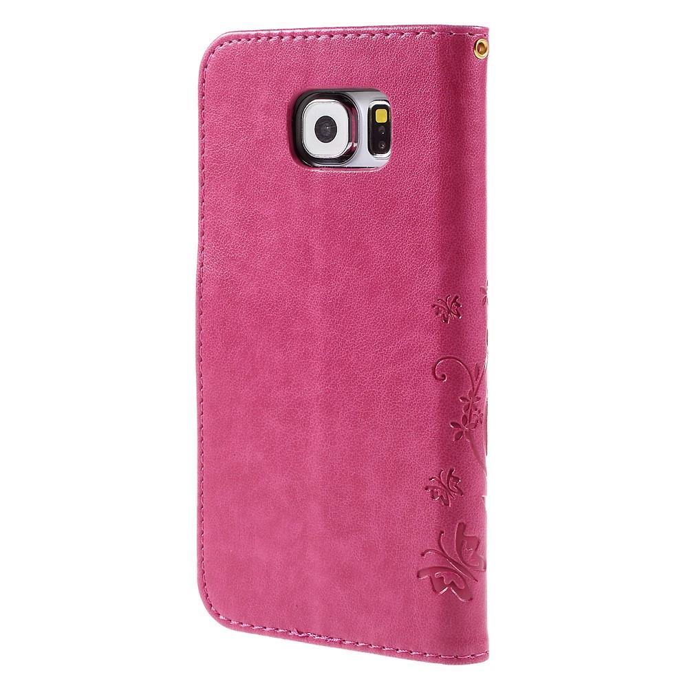 Nahkakotelo Perhonen Galaxy S6 vaaleanpunainen