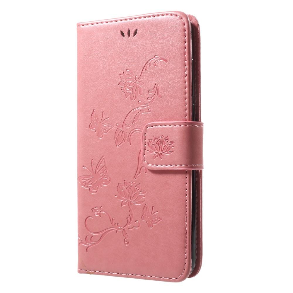 Nahkakotelo Perhonen Huawei Honor 9 vaaleanpunainen