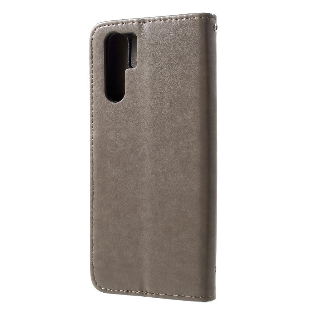Nahkakotelo Perhonen Huawei P30 Pro Harmaa