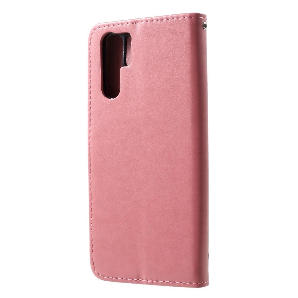 Nahkakotelo Perhonen Huawei P30 Pro vaaleanpunainen