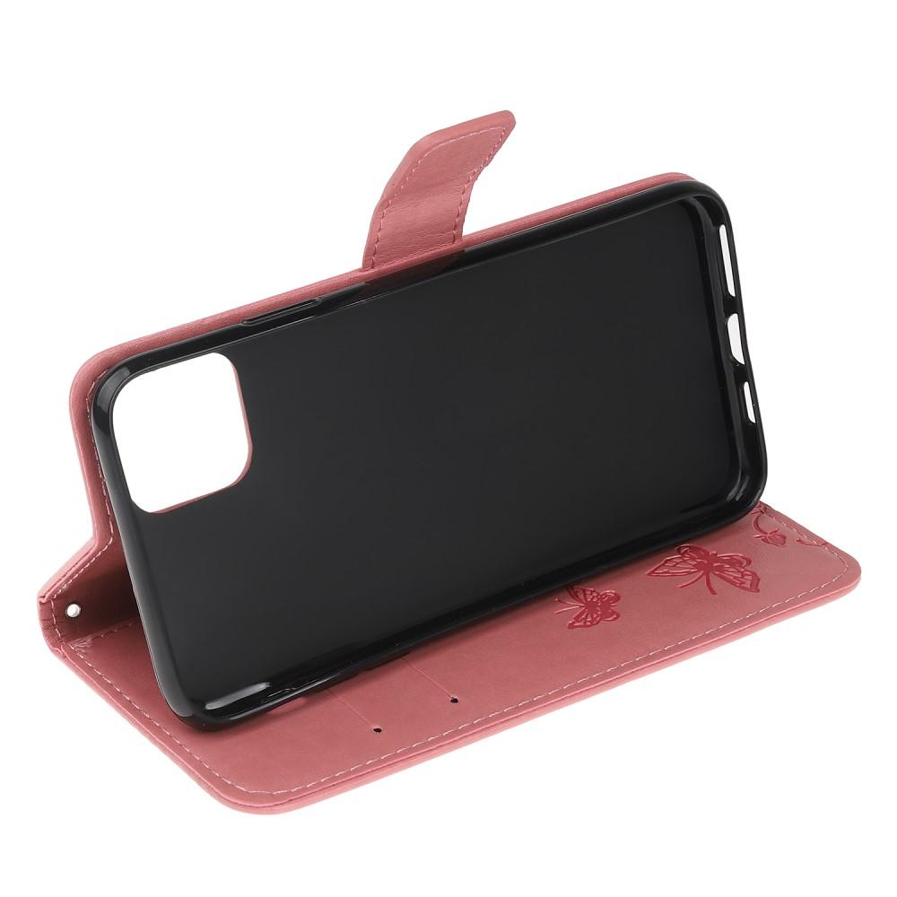 Nahkakotelo Perhonen iPhone 11 Pro vaaleanpunainen