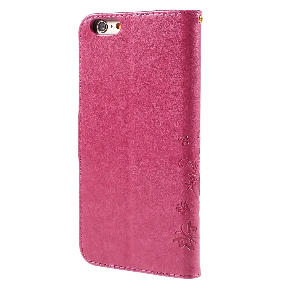 Nahkakotelo Perhonen iPhone 6 Plus/6S Plus vaaleanpunainen
