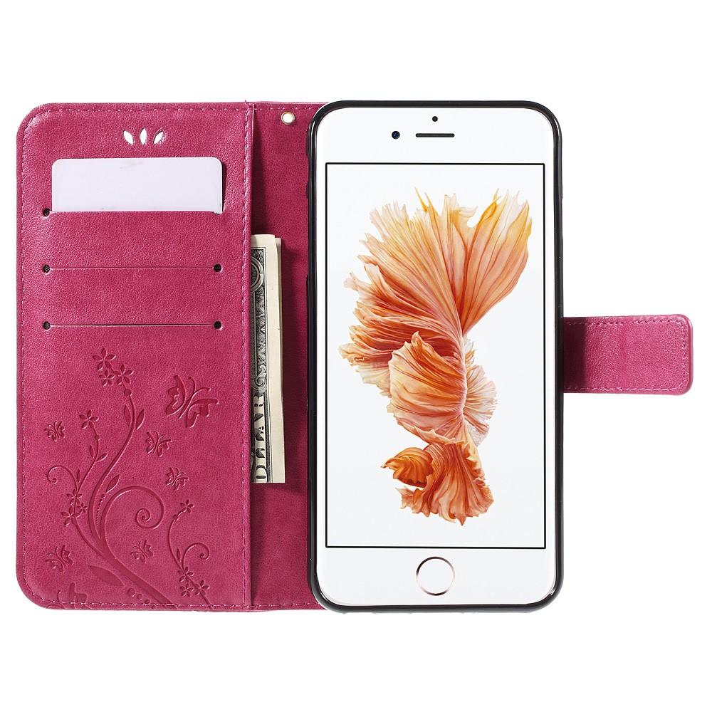 Nahkakotelo Perhonen iPhone 6 Plus/6S Plus vaaleanpunainen