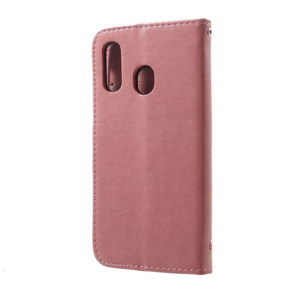 Nahkakotelo Perhonen Samsung Galaxy A40 vaaleanpunainen