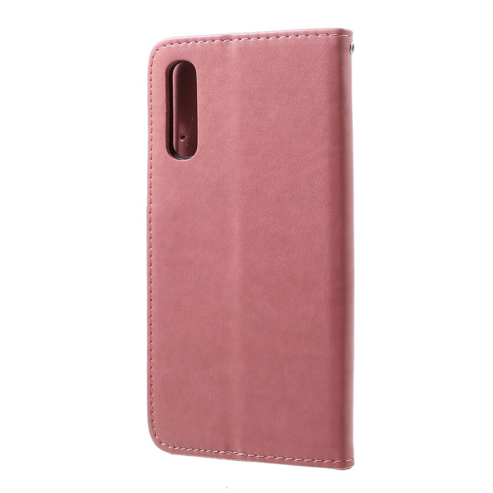 Nahkakotelo Perhonen Samsung Galaxy A50 vaaleanpunainen