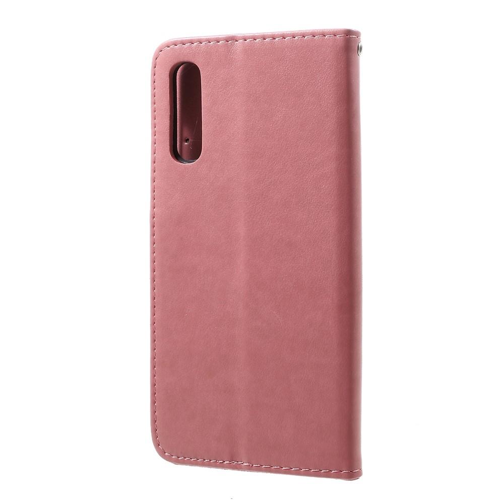 Nahkakotelo Perhonen Samsung Galaxy A50 Vaaleanpunainen