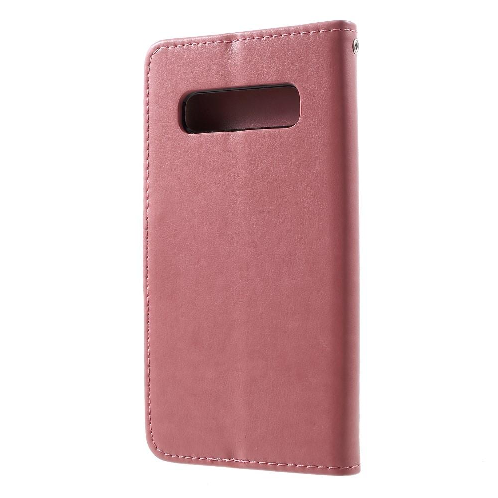 Nahkakotelo Perhonen Samsung Galaxy S10 Plus Vaaleanpunainen