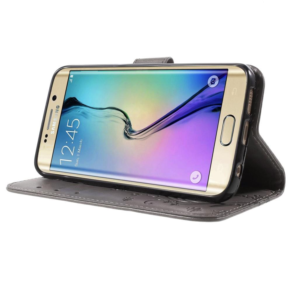 Nahkakotelo Perhonen Samsung Galaxy S6 Edge Harmaa