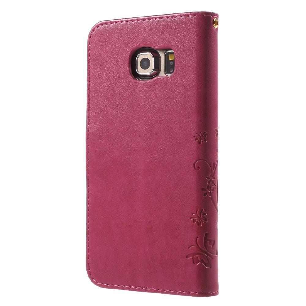 Nahkakotelo Perhonen Samsung Galaxy S6 Edge vaaleanpunainen