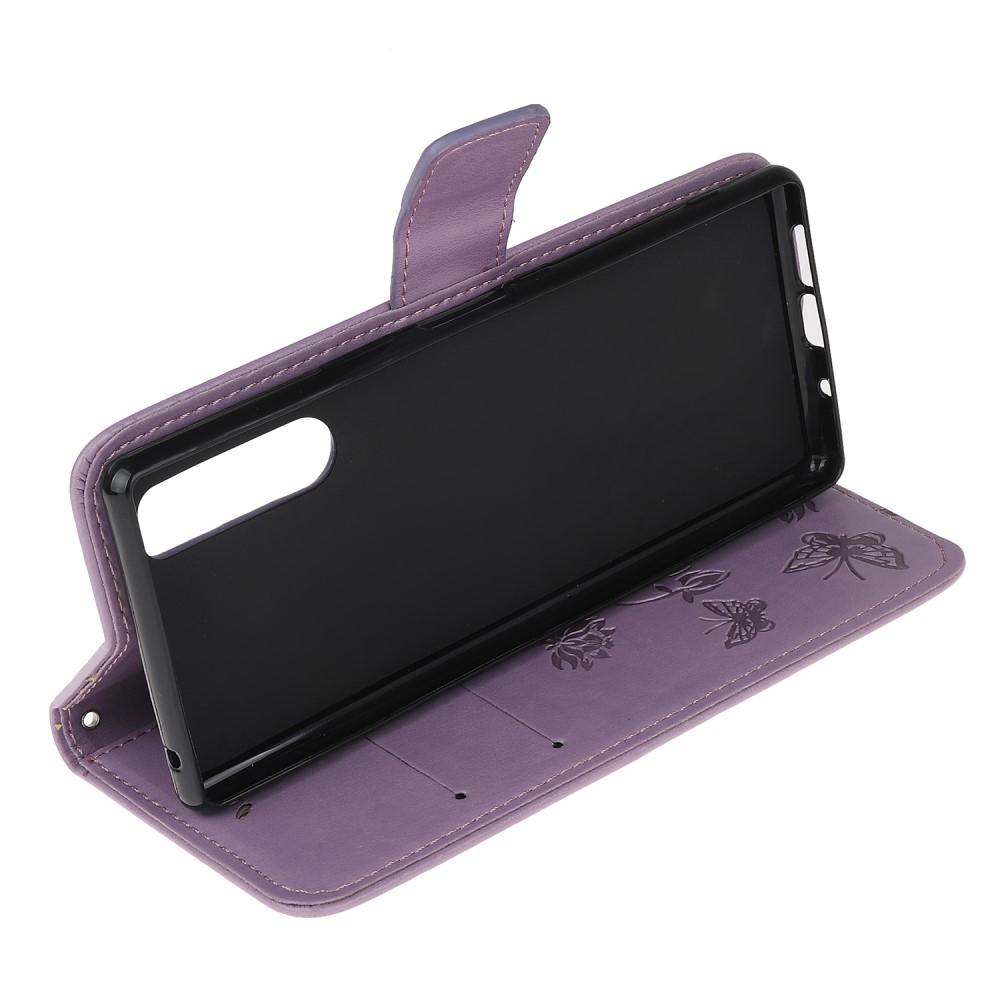 Nahkakotelo Perhonen Sony Xperia 5 Liila