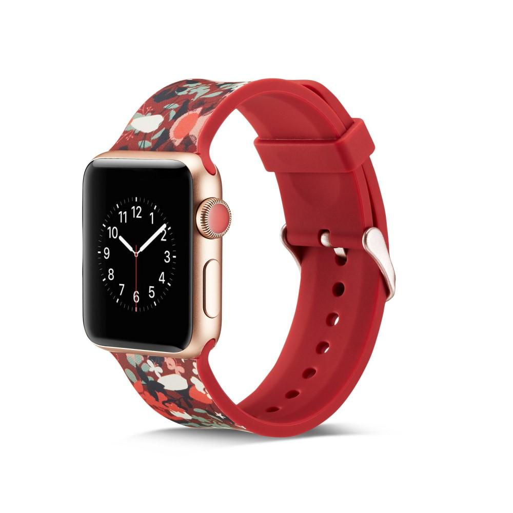 Silikoniranneke Apple Watch 38/40/41 mm punainen kukat