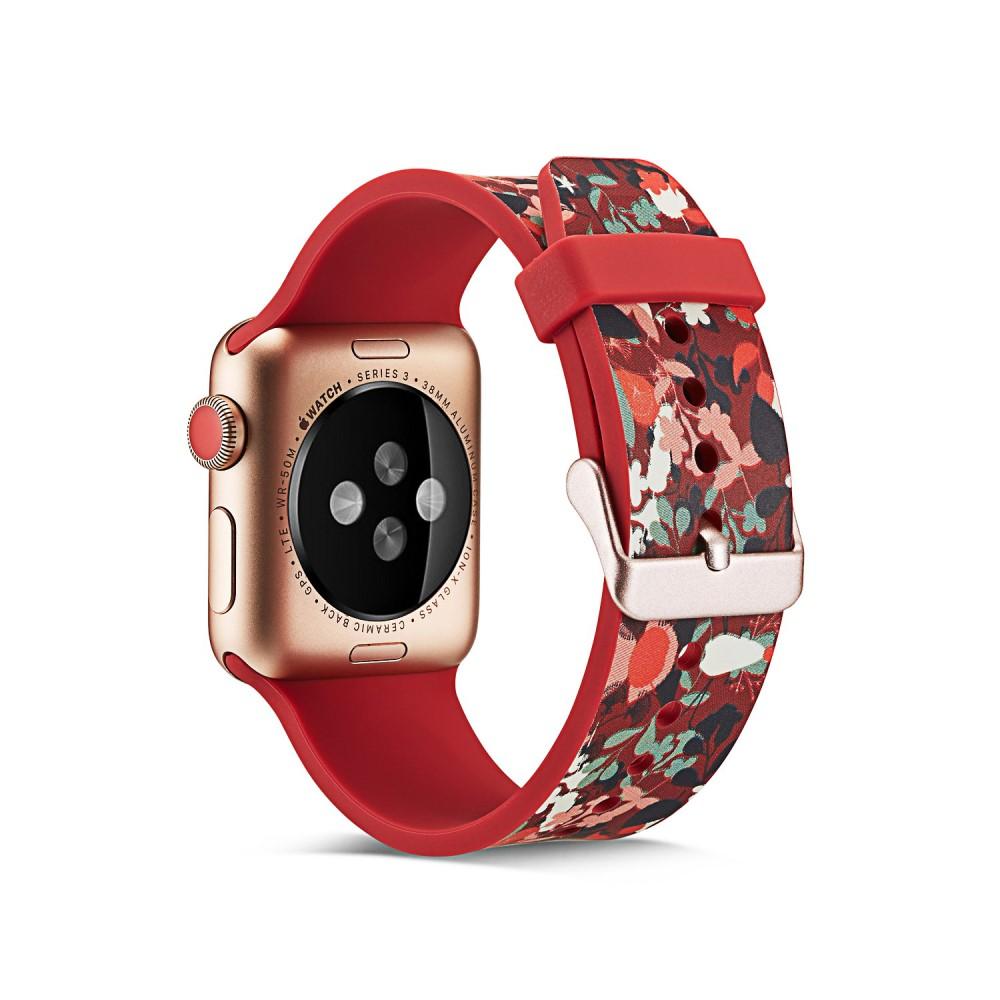 Silikoniranneke Apple Watch 42/44/45 mm punainen kukat