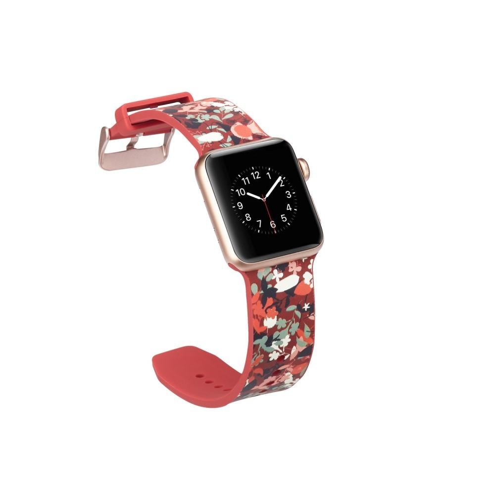 Silikoniranneke Apple Watch 42/44/45 mm punainen kukat