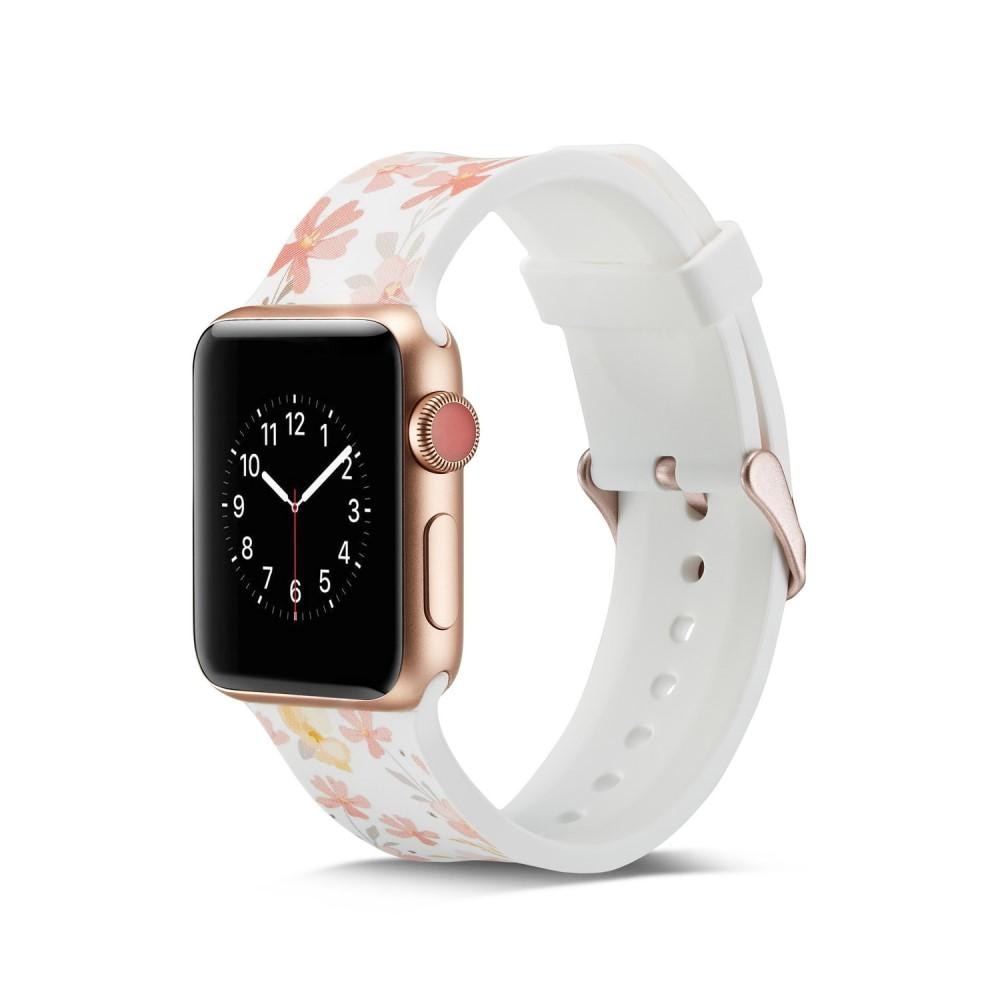 Silikoniranneke Apple Watch 42/44/45 mm valkoinen kukat