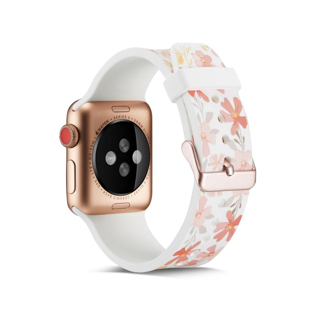 Silikoniranneke Apple Watch 42/44/45 mm valkoinen kukat