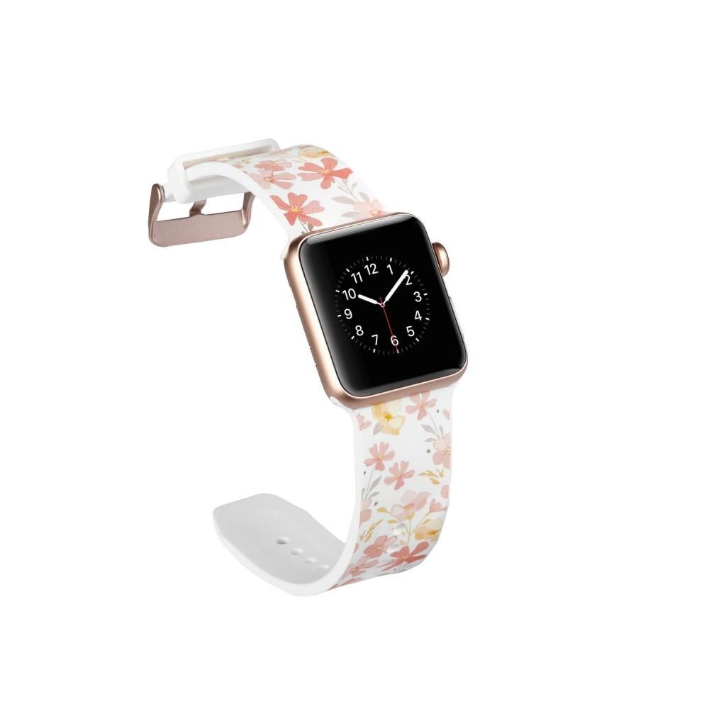 Silikoniranneke Apple Watch 42/44/45 mm valkoinen kukat
