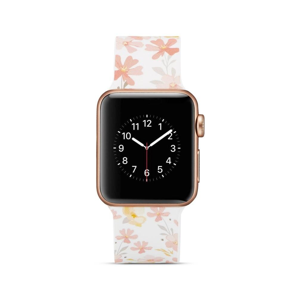 Silikoniranneke Apple Watch 42/44/45 mm valkoinen kukat