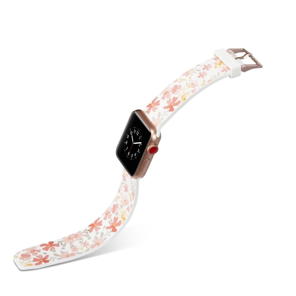 Silikoniranneke Apple Watch 42/44/45 mm valkoinen kukat